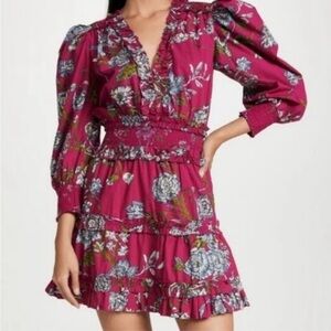 Anthropologie Love the Label Wanda Dress in Pink Floral.  Puff sleeve smocked